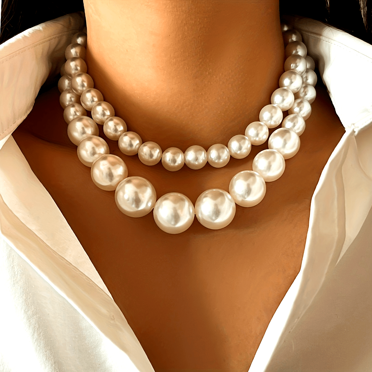 2pcs/Set Baroque Style Faux Pearl Beads Exaggerated Necklace Neck Jewelry Gift Decoration