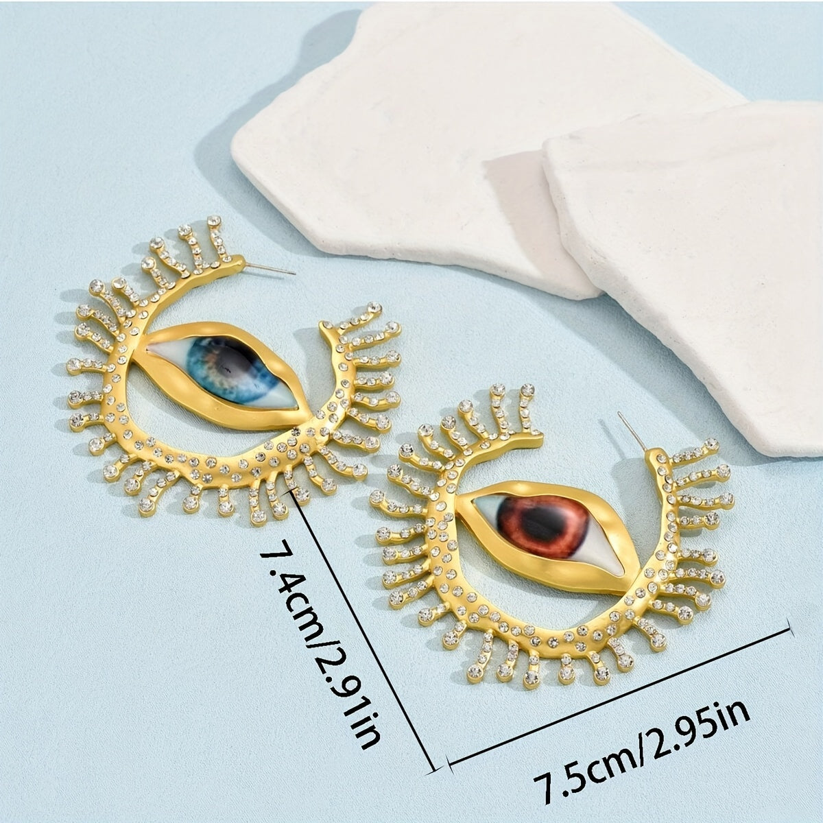 1 Pair Metallic Rhinestone Exaggerated Eye Shaped Dangle Earrings, Punk Cool Style Statement Earrings, Suitable For Party Vacation Daily Wearing Jewelry