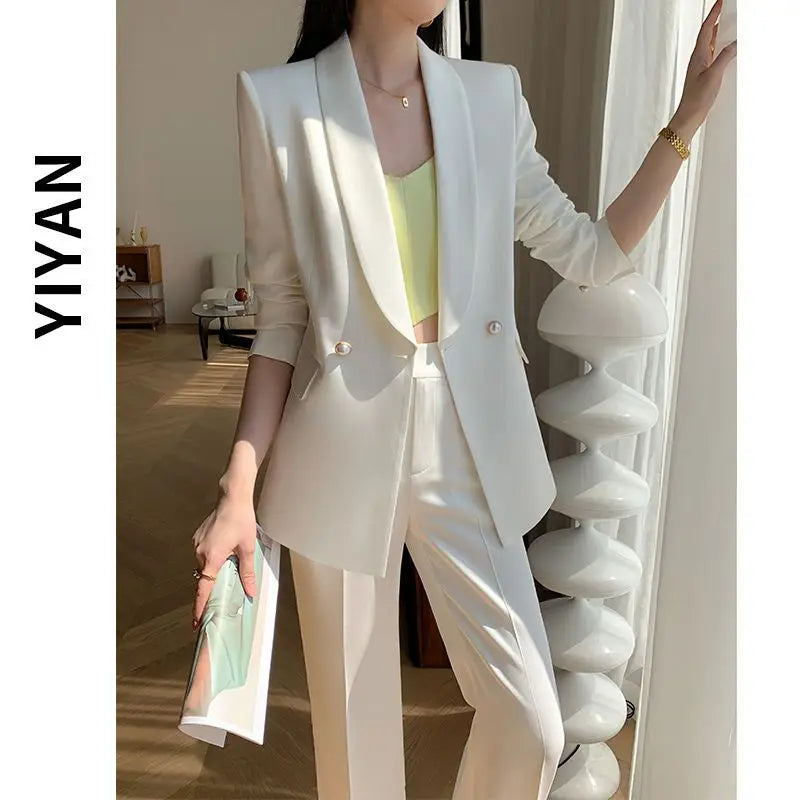 Spring/Summer Women's Set 2023 New Korean Version Slim Loose Fit Professional Casual Suit Elegant Women's Two Piece Set