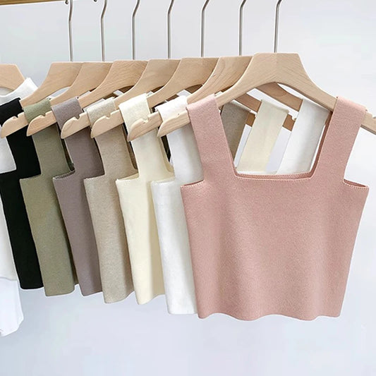 Basic Summer Sleeveless Knitted Tank Top Women High Elasticity Fashion Sexy Ladys Short Crop Top Women Clothing Y2k Tops