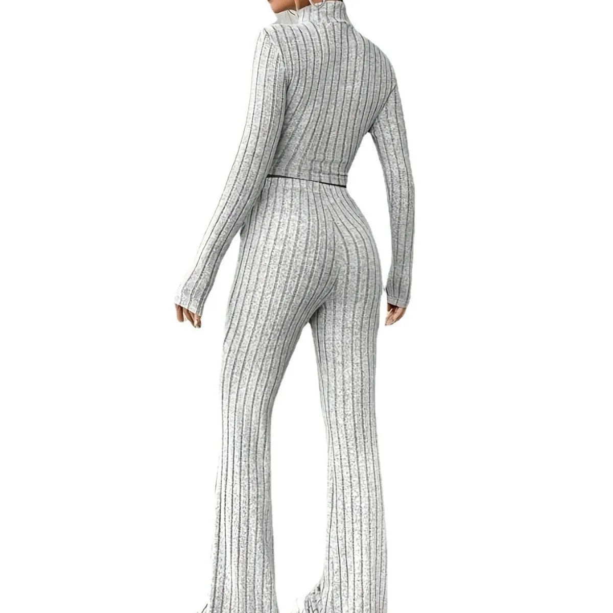 Women's Spring New Knitted Long Sleeved Set Knitted Round Neck High Neck Slim Fit Set High Waist Long Sleeved Long Pants Set