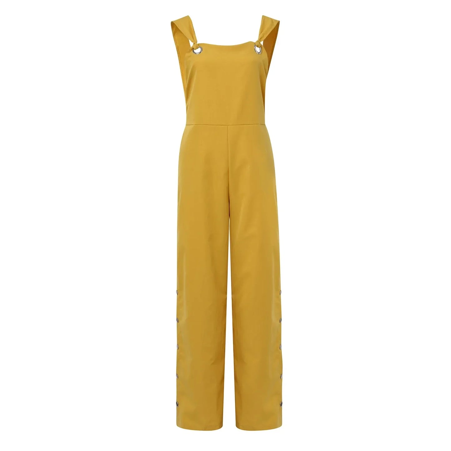 Women Jumpsuit Summer Sleeveless Solid Color Wide Leg Pockets Loose Strappy Playsuit Overall Wide Leg Pockets Mono Mujer Verano