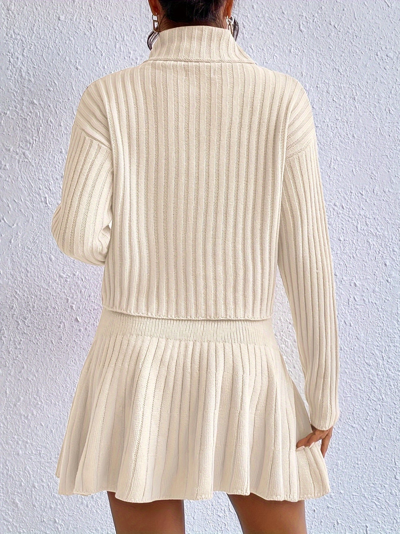 Elegant Fall/Winter Women's High-Neck, Off-the-Shoulder Sweater and Skirt Set in Pure Knit Fabric